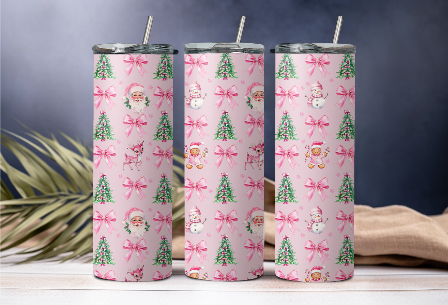 Christmas Tree & Santa Pink Coquette Bows 20oz