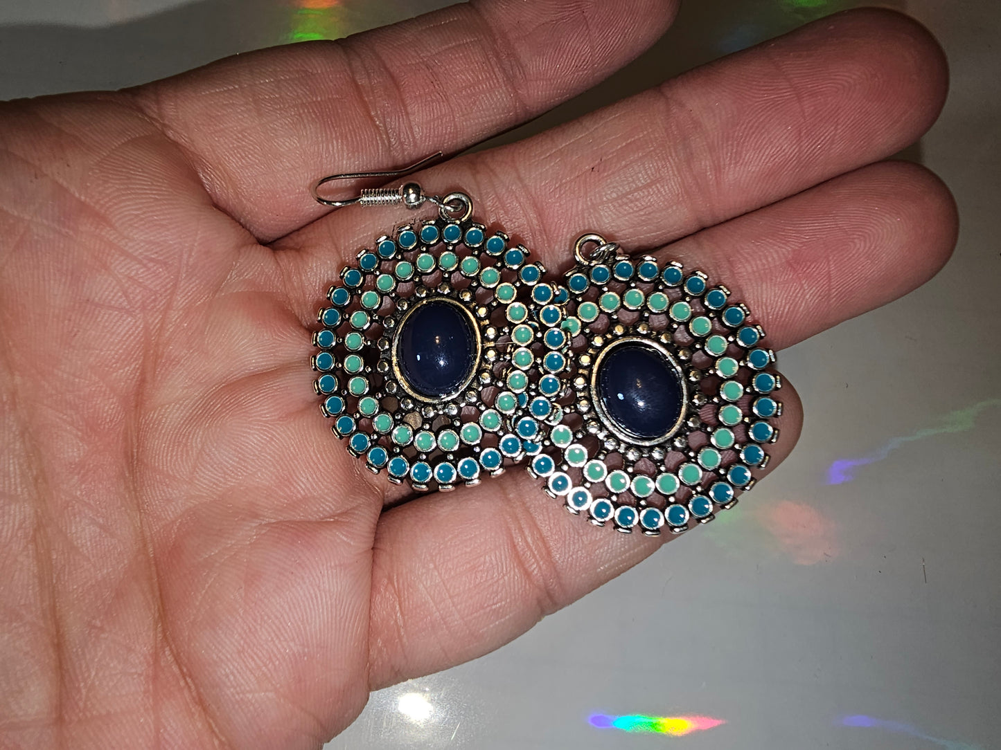 Blue Round Dangling Earrings