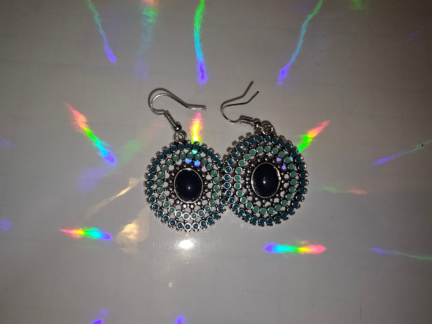 Blue Round Dangling Earrings