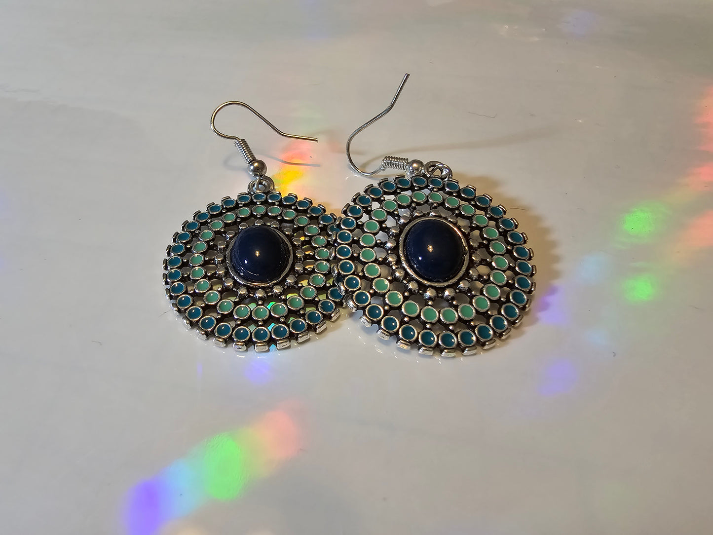 Blue Round Dangling Earrings