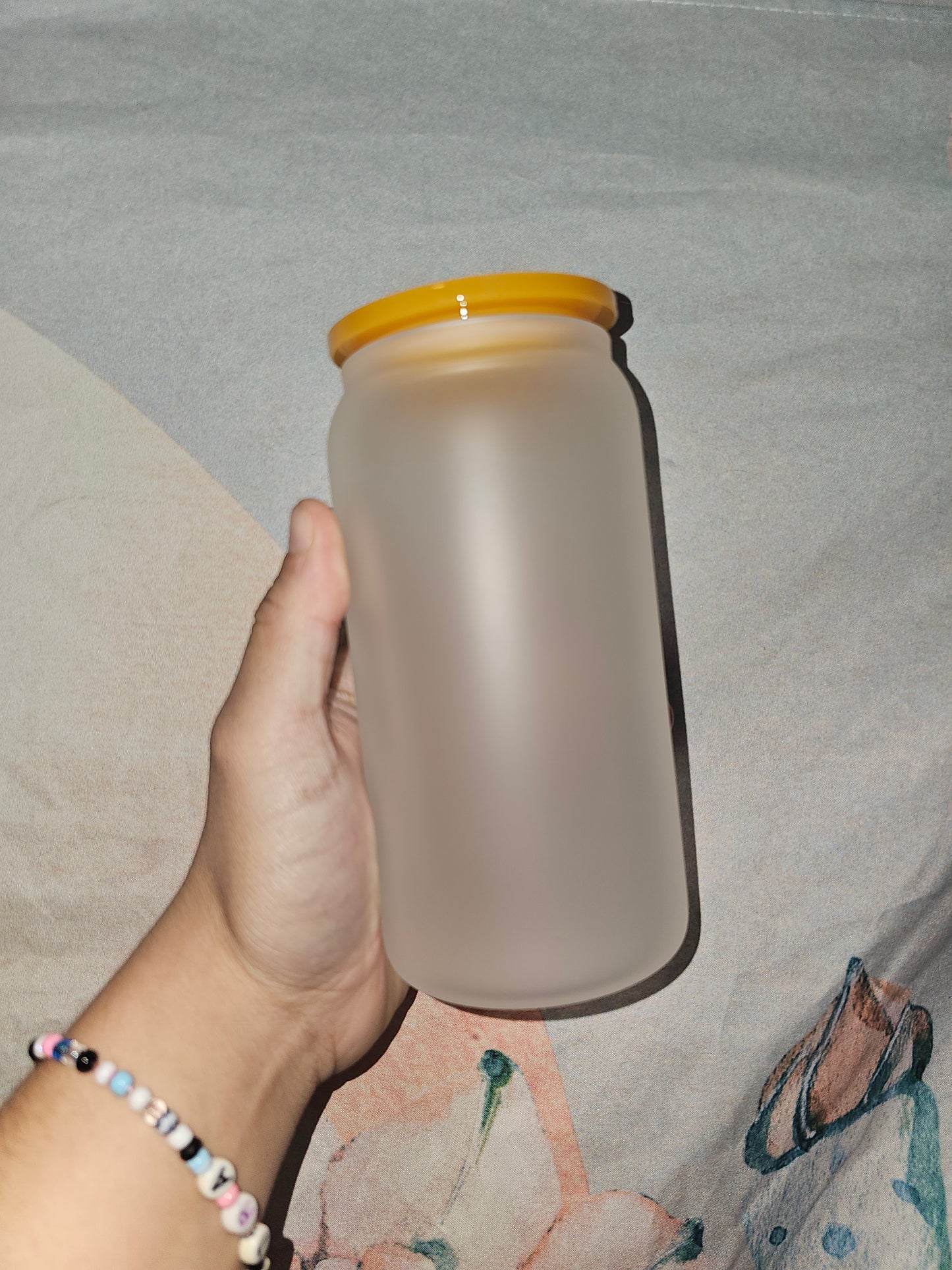 Frosted 16oz Glass Cup w/plastic lid (no cup wrap, sublimation design)