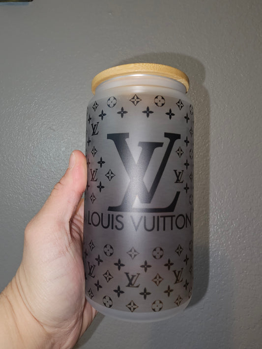 Frosted 16oz Glass Cup w/plastic lid (no cup wrap, sublimation design)