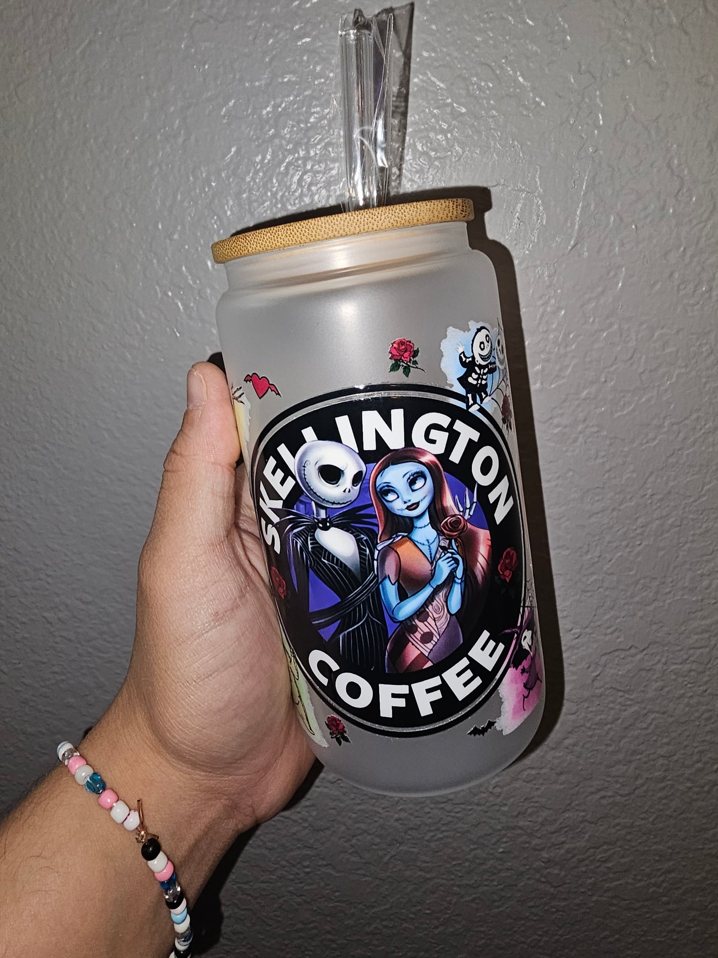 Frosted 16oz Glass Cup w/plastic lid (must choose cup wrap)